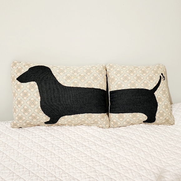 Dachshund Throw Pillow Set of 2 Black Weiner Dog Tapestry Beige Black Silhouette - Picture 1 of 10